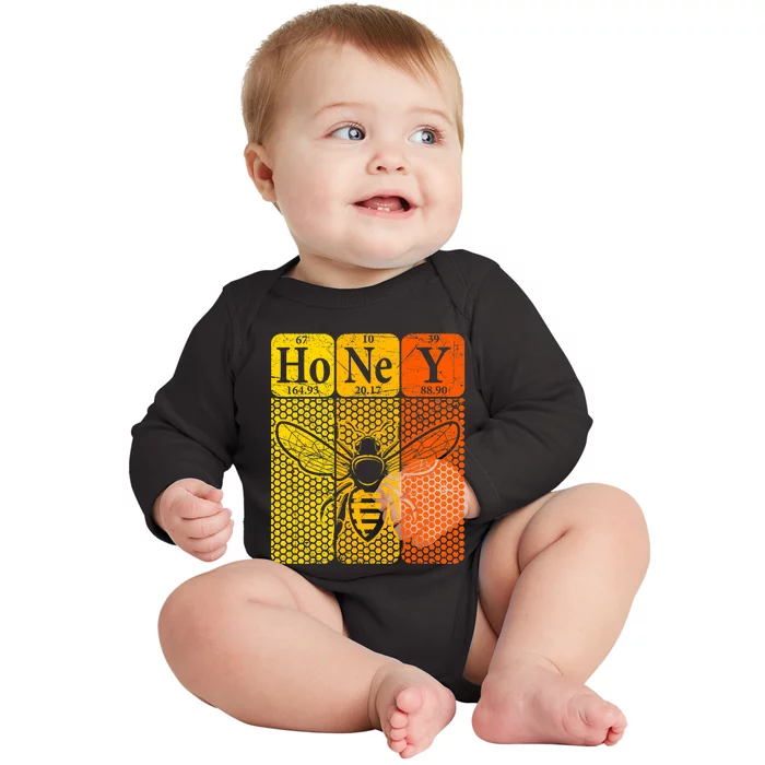 Honey Periodic Table Elements Beekeeper Retro Apiarist Baby Long Sleeve Bodysuit