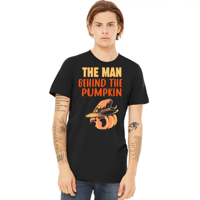 Halloween Pregnancy The Man Behind The Pumpkin Baby Dad Soon Premium T-Shirt