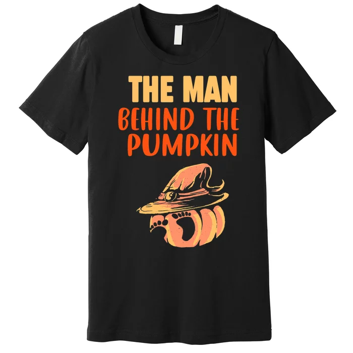 Halloween Pregnancy The Man Behind The Pumpkin Baby Dad Soon Premium T-Shirt