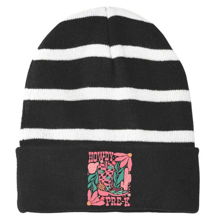 Howdy Prek Teacher Life School Striped Beanie with Solid Band