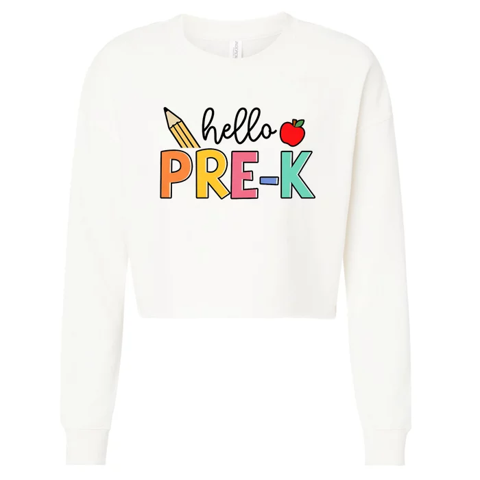 Hello Preschool Team Prek Back To School Teacher Cropped Pullover Crew