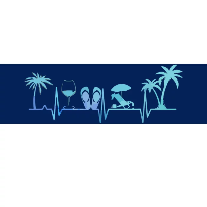 Heartbeat Palm Tree Wine Glass Flipp Flop Summer Lover Bumper Sticker