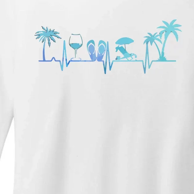 Heartbeat Palm Tree Wine Glass Flipp Flop Summer Lover Womens CVC Long Sleeve Shirt