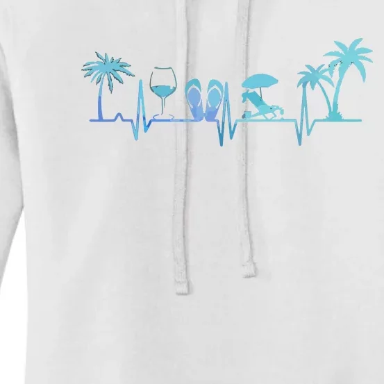 Heartbeat Palm Tree Wine Glass Flipp Flop Summer Lover Women's Pullover Hoodie