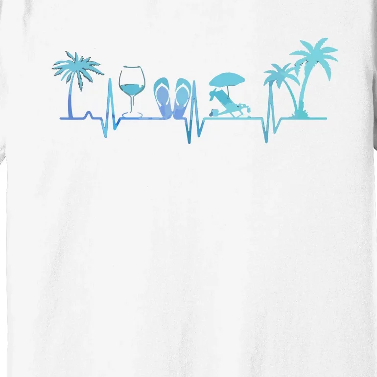 Heartbeat Palm Tree Wine Glass Flipp Flop Summer Lover Premium T-Shirt