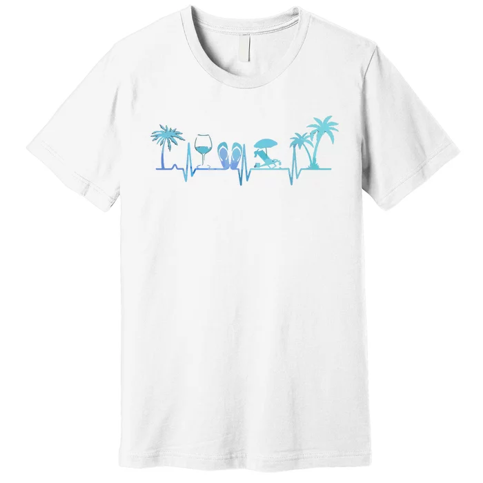 Heartbeat Palm Tree Wine Glass Flipp Flop Summer Lover Premium T-Shirt