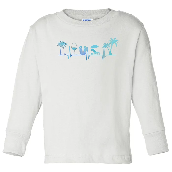 Heartbeat Palm Tree Wine Glass Flipp Flop Summer Lover Toddler Long Sleeve Shirt