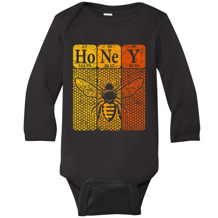 Honey Periodic Table Elements Beekeeper Retro Apiarist Baby Long Sleeve Bodysuit