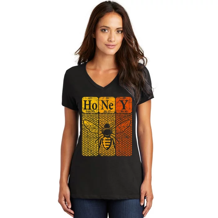 Honey Periodic Table Elements Beekeeper Retro Apiarist Women's V-Neck T-Shirt