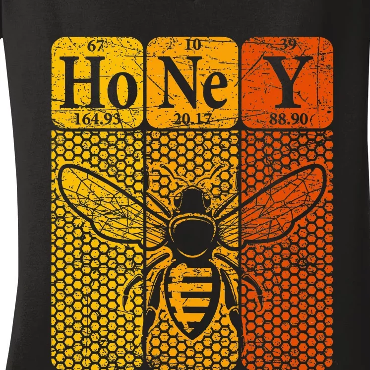 Honey Periodic Table Elements Beekeeper Retro Apiarist Women's V-Neck T-Shirt