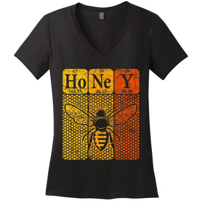 Honey Periodic Table Elements Beekeeper Retro Apiarist Women's V-Neck T-Shirt