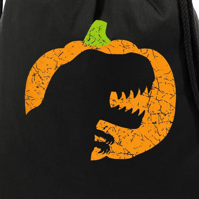 Halloween Pumpkin TRex Dinosaur Silhouette Drawstring Bag