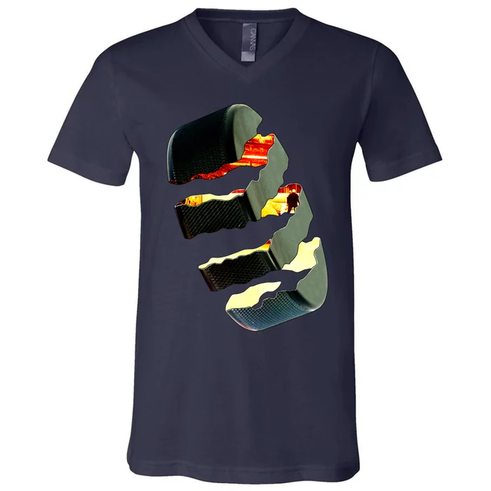 Hockey Puck Tear V-Neck T-Shirt