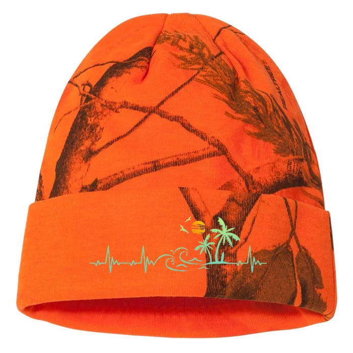 Heartbeat Palm Tree Retro Tropical Beach Island Trees Funny Kati - 12in Camo Beanie