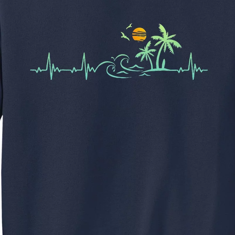 Heartbeat Palm Tree Retro Tropical Beach Island Trees Funny Sweatshirt