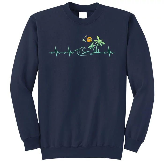 Heartbeat Palm Tree Retro Tropical Beach Island Trees Funny Sweatshirt