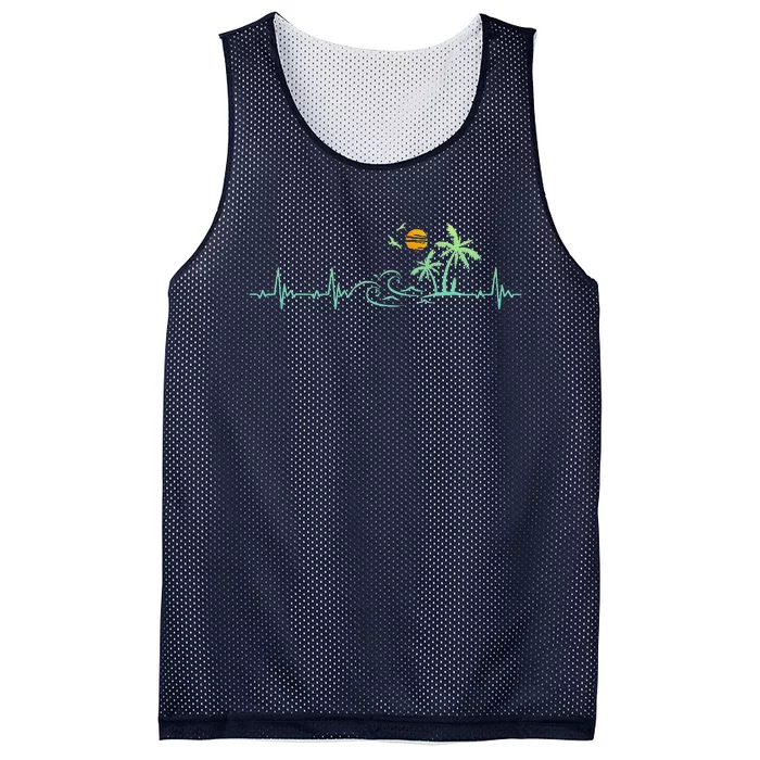 Heartbeat Palm Tree Retro Tropical Beach Island Trees Funny Mesh Reversible Basketball Jersey Tank