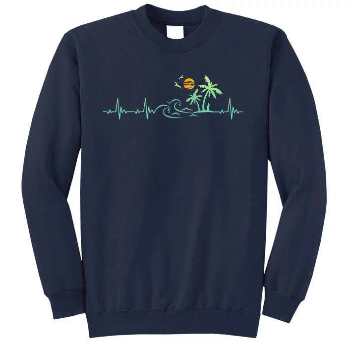 Heartbeat Palm Tree Retro Tropical Beach Island Trees Funny Tall Sweatshirt