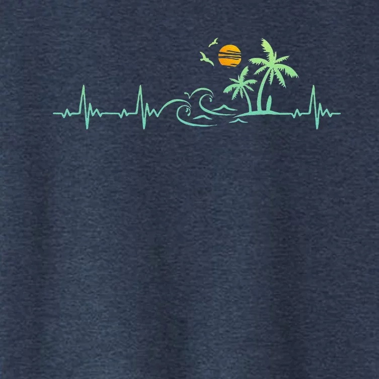 Heartbeat Palm Tree Retro Tropical Beach Island Trees Funny Women's Crop Top Tee