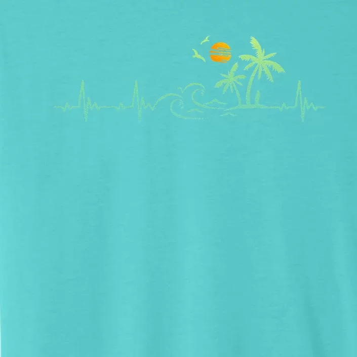 Heartbeat Palm Tree Retro Tropical Beach Island Trees Funny ChromaSoft Performance T-Shirt