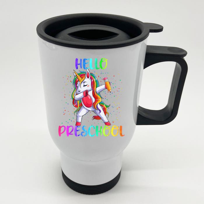 Hello Preschool Unicorn Back To School Front & Back Stainless Steel Travel Mug