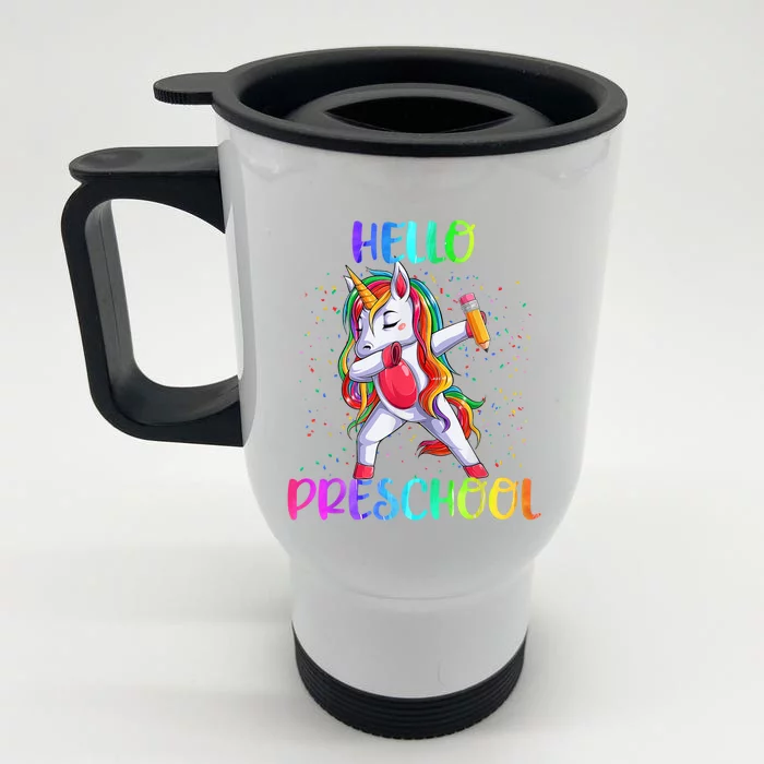 Hello Preschool Unicorn Back To School Front & Back Stainless Steel Travel Mug