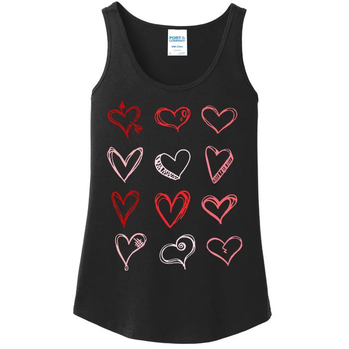 Hearts Pattern Valentines Day Cute Love Vday Pajama Ladies Essential Tank