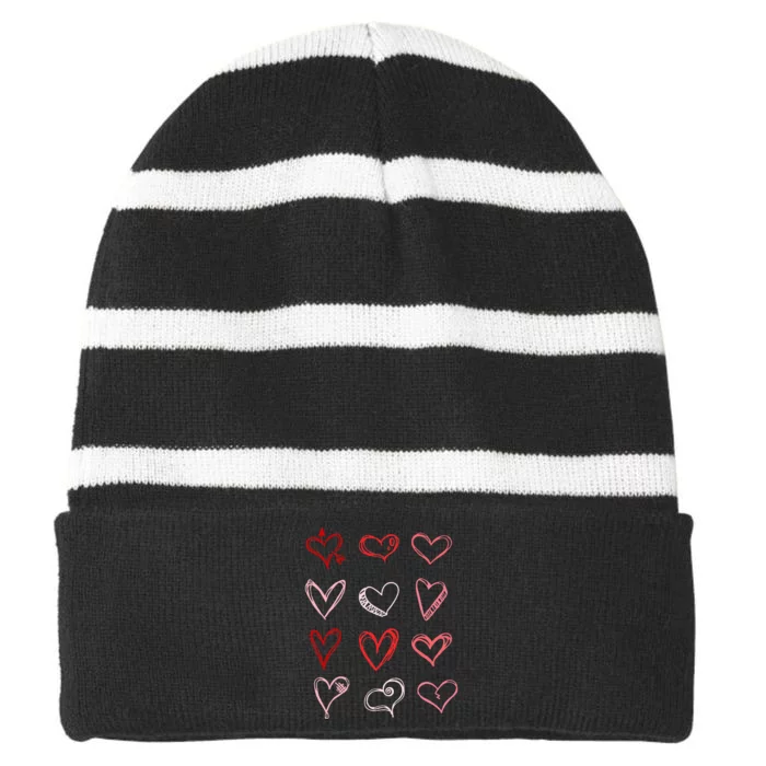 Hearts Pattern Valentines Day Cute Love Vday Pajama Striped Beanie with Solid Band