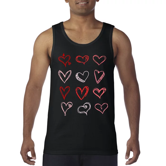 Hearts Pattern Valentines Day Cute Love Vday Pajama Tank Top