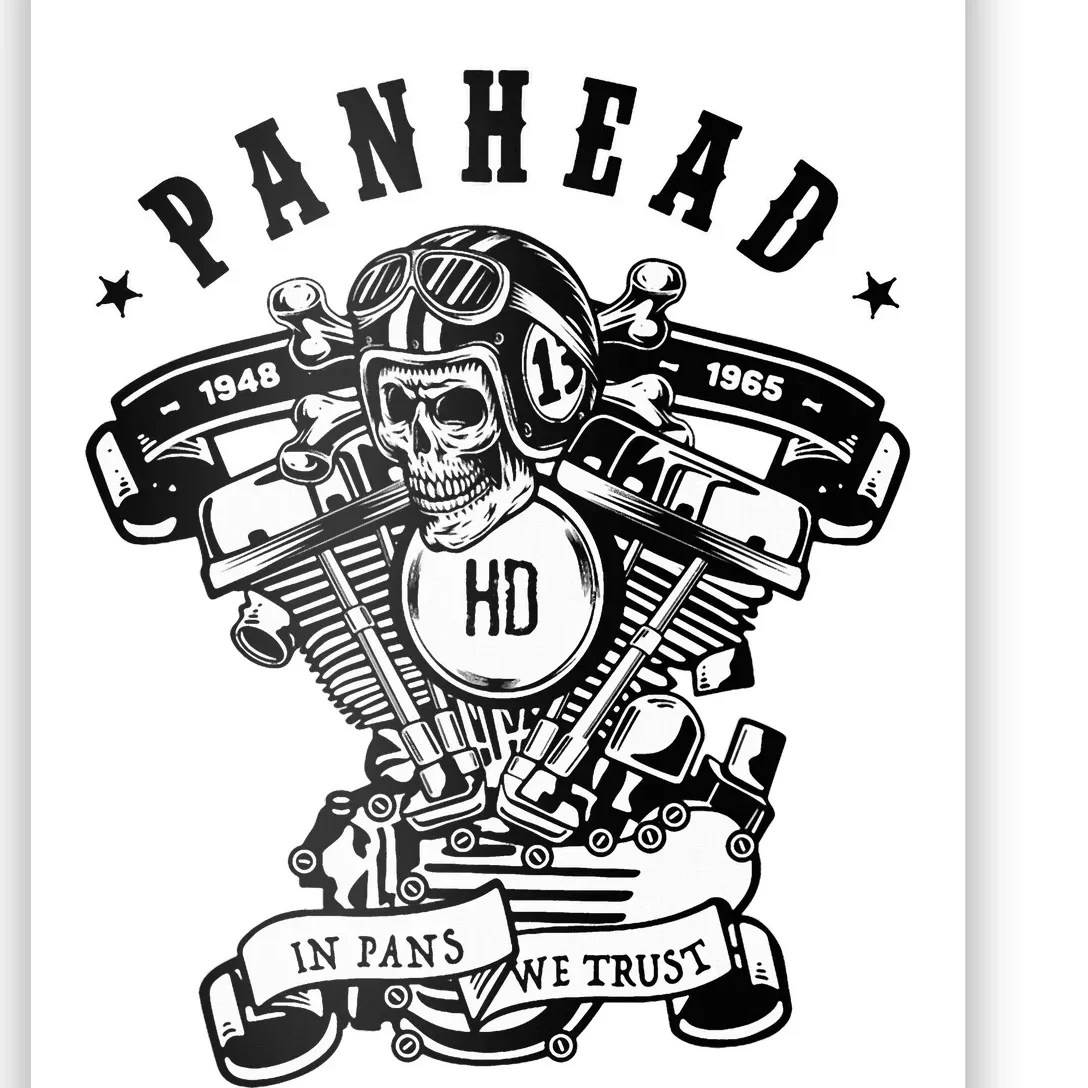 Hd Panhead Vtwin Motorcycle Rockabilly Skull Crossbones Poster