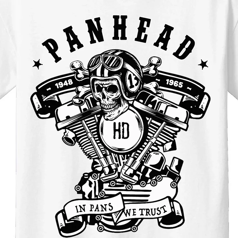 Hd Panhead Vtwin Motorcycle Rockabilly Skull Crossbones Kids T-Shirt