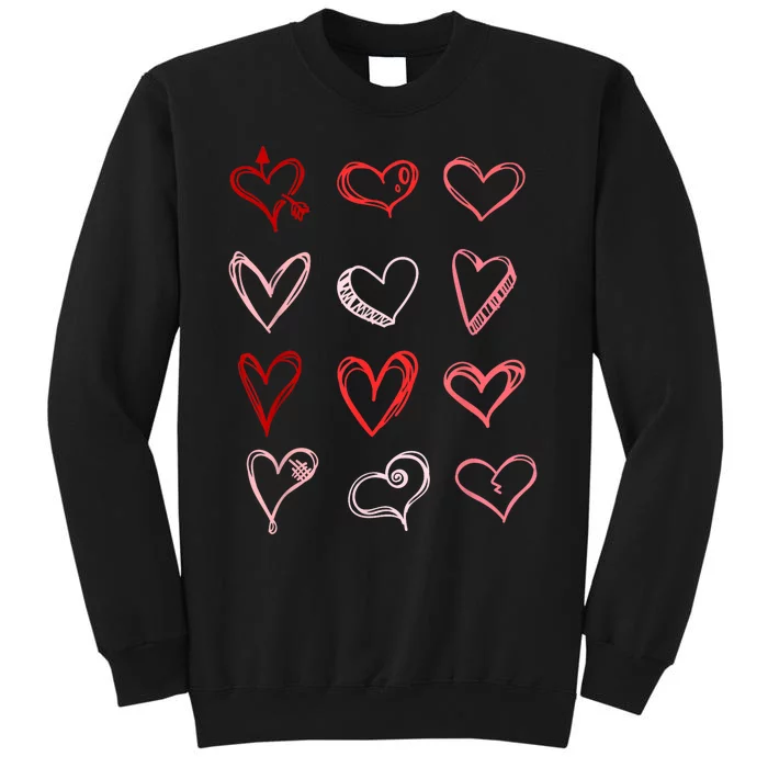 Hearts Pattern Valentines Day Cute Love Vday Pajama Tall Sweatshirt