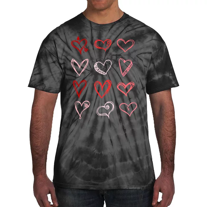 Hearts Pattern Valentines Day Cute Love Vday Pajama Tie-Dye T-Shirt