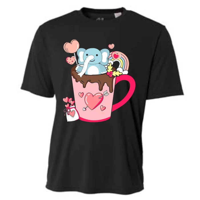 Happy Pink Valentines Day Elephant In The Coffee Cup Graphic Cool Gift Cooling Performance Crew T-Shirt