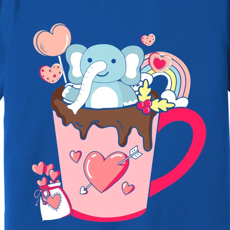 Happy Pink Valentines Day Elephant In The Coffee Cup Graphic Cool Gift Premium T-Shirt