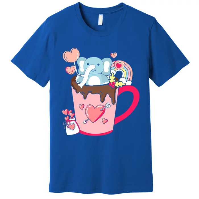 Happy Pink Valentines Day Elephant In The Coffee Cup Graphic Cool Gift Premium T-Shirt