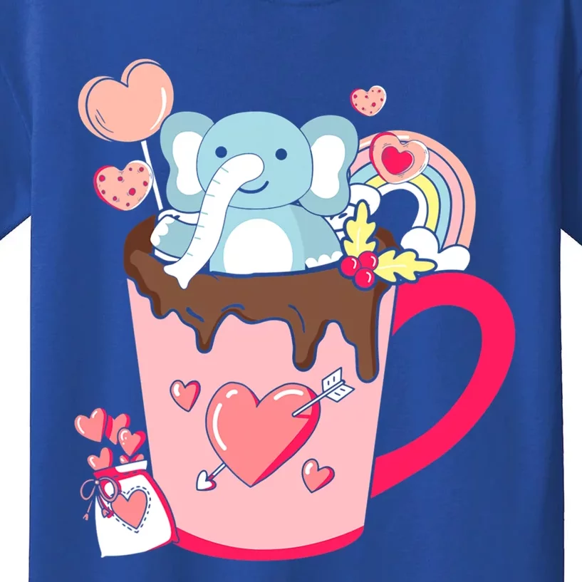 Happy Pink Valentines Day Elephant In The Coffee Cup Graphic Cool Gift Kids T-Shirt