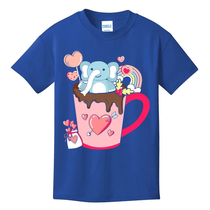 Happy Pink Valentines Day Elephant In The Coffee Cup Graphic Cool Gift Kids T-Shirt