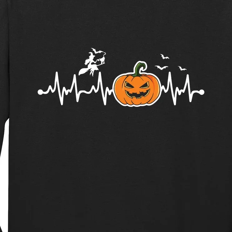 Halloween Pumpkin Witch Heartbeat Funny Halloween Party Tall Long Sleeve T-Shirt