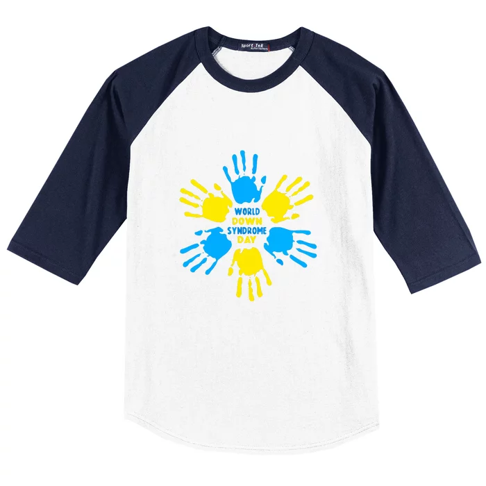 Hand Print World Down Syndrome Day Women Gift Baseball Sleeve Shirt