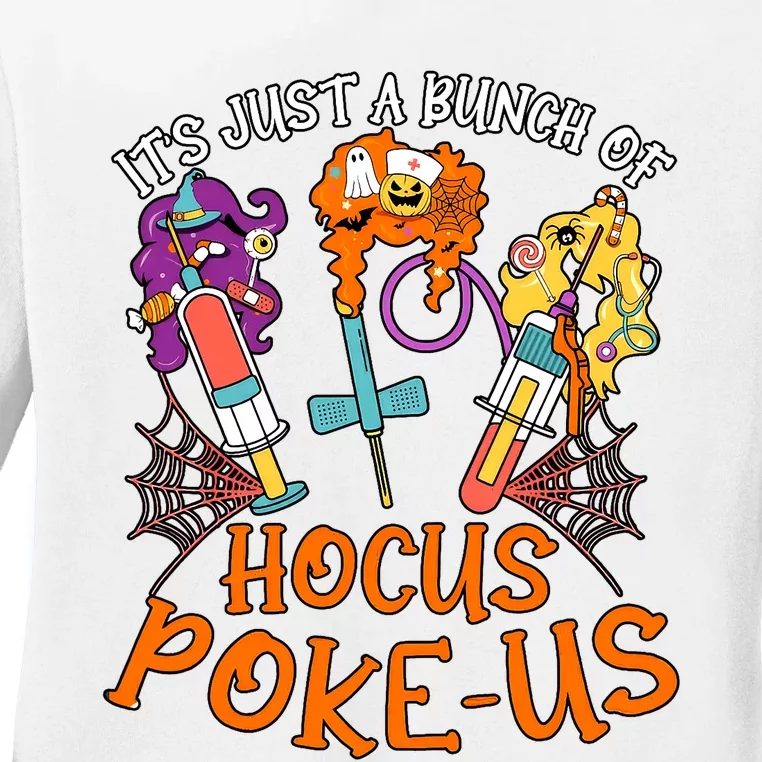 Hocus Pokeus Witch Nurse Halloween Medical Lab Tech Spooky Ladies Long Sleeve Shirt