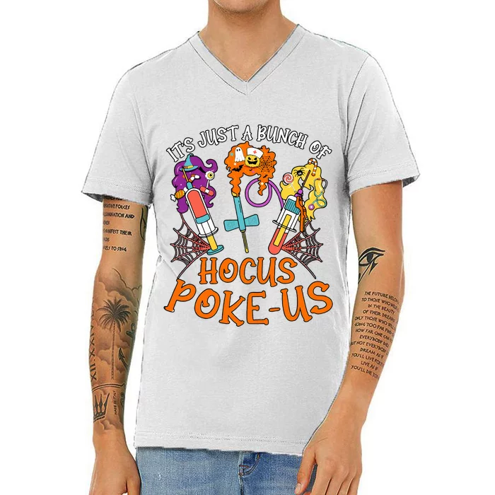 Hocus Pokeus Witch Nurse Halloween Medical Lab Tech Spooky V-Neck T-Shirt