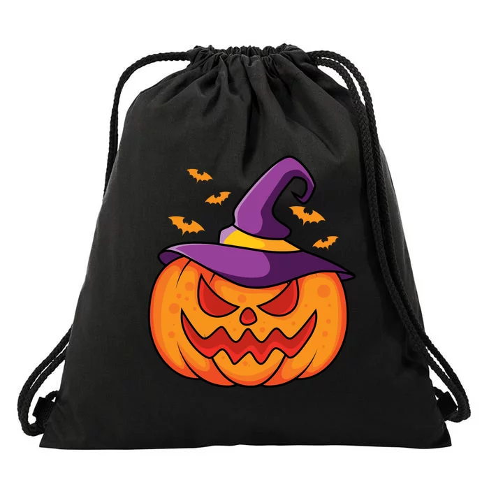 Halloween Pumpkin Witch Drawstring Bag