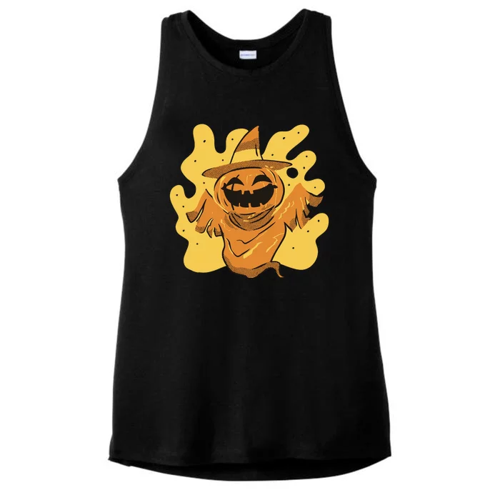 Halloween Pumpkin Witch Ladies Tri-Blend Wicking Tank