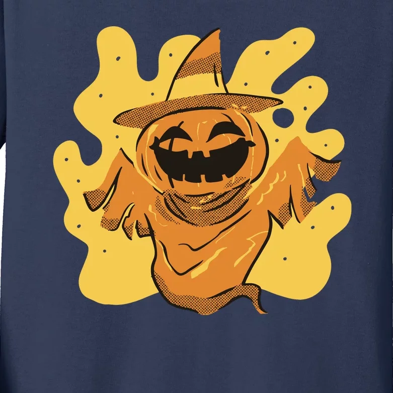 Halloween Pumpkin Witch Kids Long Sleeve Shirt