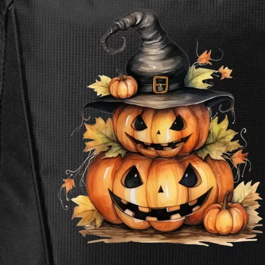 Halloween Pumpkin Witch Fall Autumn Illustration City Backpack