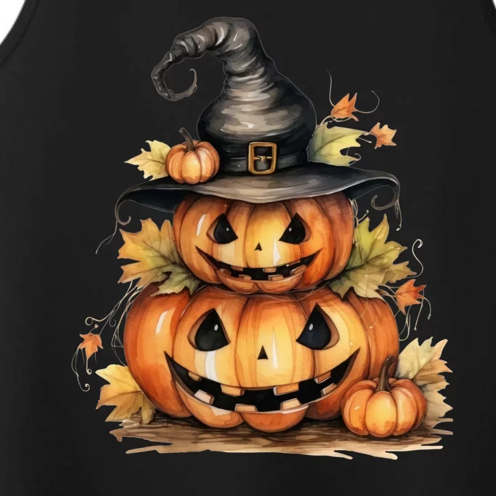 Halloween Pumpkin Witch Fall Autumn Illustration Performance Tank