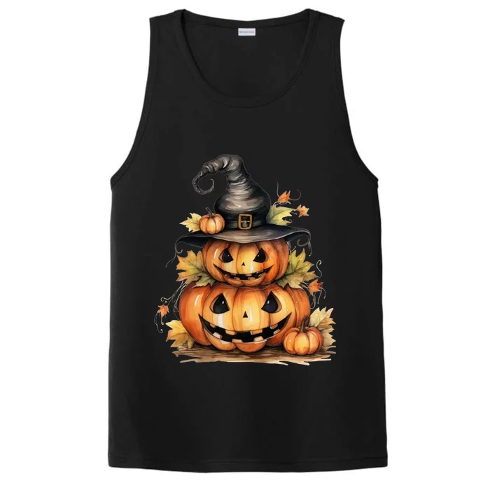 Halloween Pumpkin Witch Fall Autumn Illustration Performance Tank