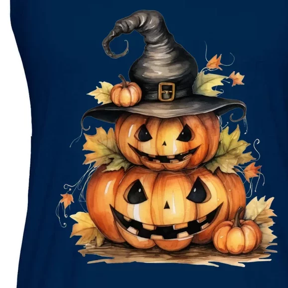 Halloween Pumpkin Witch Fall Autumn Illustration Ladies Essential Flowy Tank