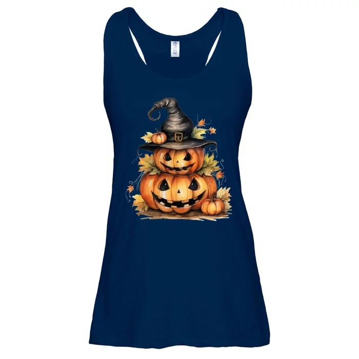 Halloween Pumpkin Witch Fall Autumn Illustration Ladies Essential Flowy Tank